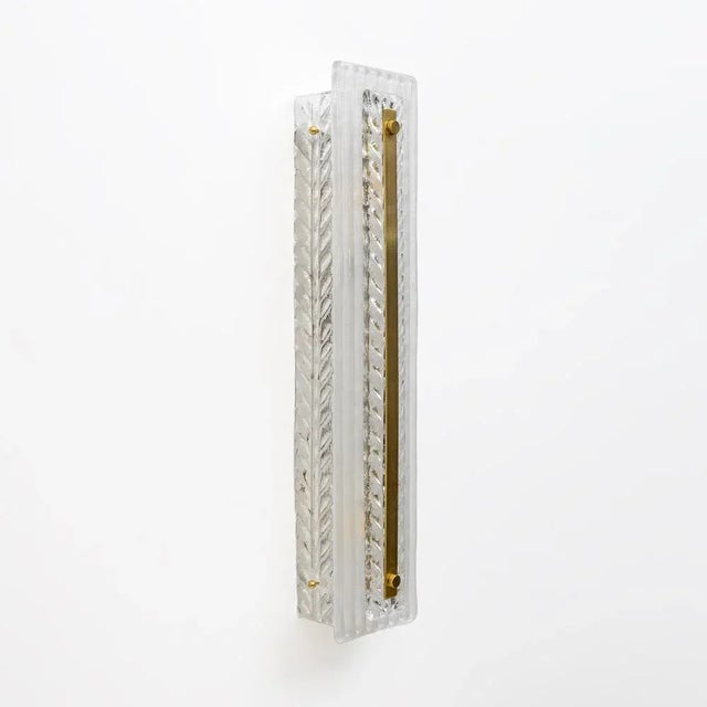 2000 - 2009 Art Deco Brass and Textured Murano Glass Sconces, 2000s, Set of 2 For Sale - Image 5 of 11