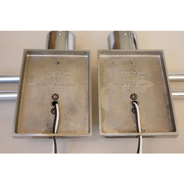 Metal Matched Pair of George Hansen NY Chrome Swing Arm Extension Wall Lamps Metalarte 1950's Spain For Sale - Image 7 of 7