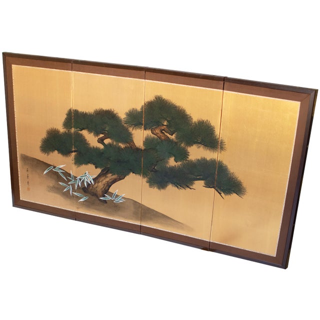 1960s 1960s "Evergreen Pine Tree", Shōwa Era Japanese Byobu Screen For Sale - Image 5 of 18