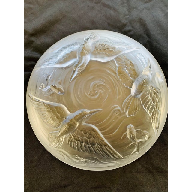 Art Deco 1930s Signed Verlys France "Birds & Koi" Art Glass Bowl For Sale - Image 3 of 11