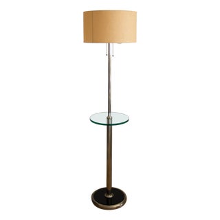 Bauhaus Nickel and Glass Floor Lamp with Side Table, 1930s For Sale