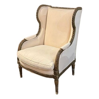 19th C. French Louis XVI Carved and Painted Bergere For Sale