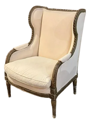 19th C. French Louis XVI Carved and Painted Bergere
