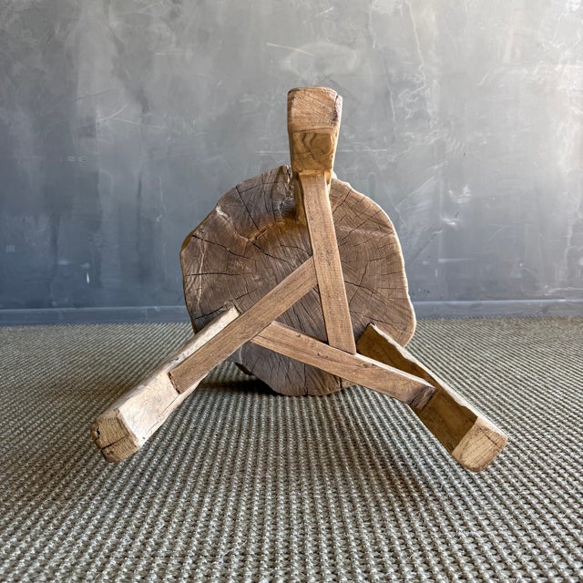 Vintage Elm Wood Chop Block Table #L03 For Sale In Los Angeles - Image 6 of 9