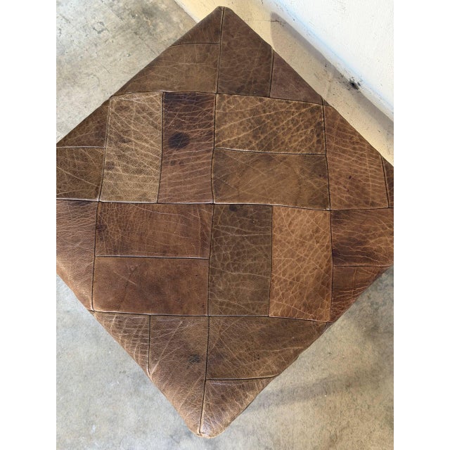 Brown Leather Patchwork Square Ottoman Danish Mid-Century Modern 1970s For Sale - Image 10 of 10