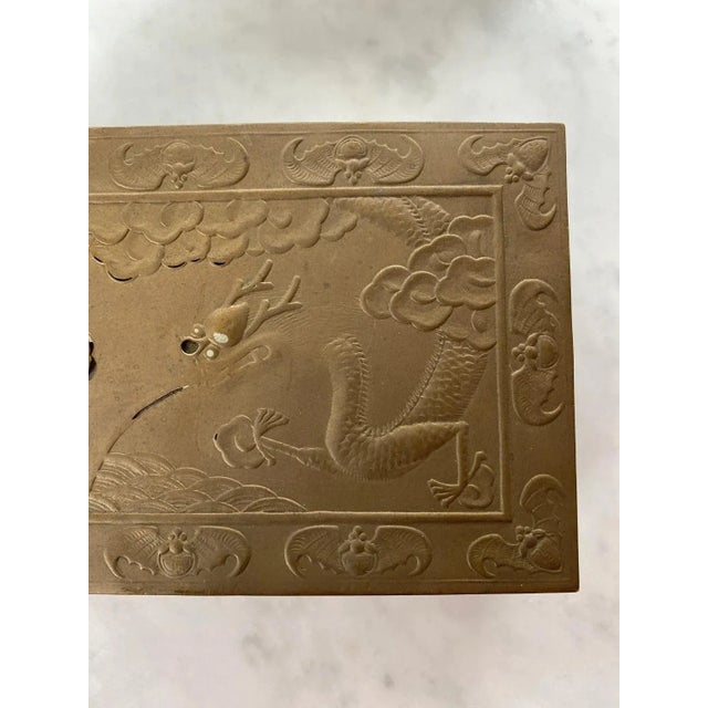 Art Deco Art Deco Chinese Dragon Bat Brass Repouseé Box For Sale - Image 3 of 10