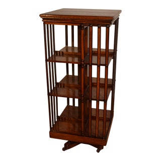 1900s Antique Danner Arts & Crafts Mission Tiger Oak Revolving Bookcase For Sale