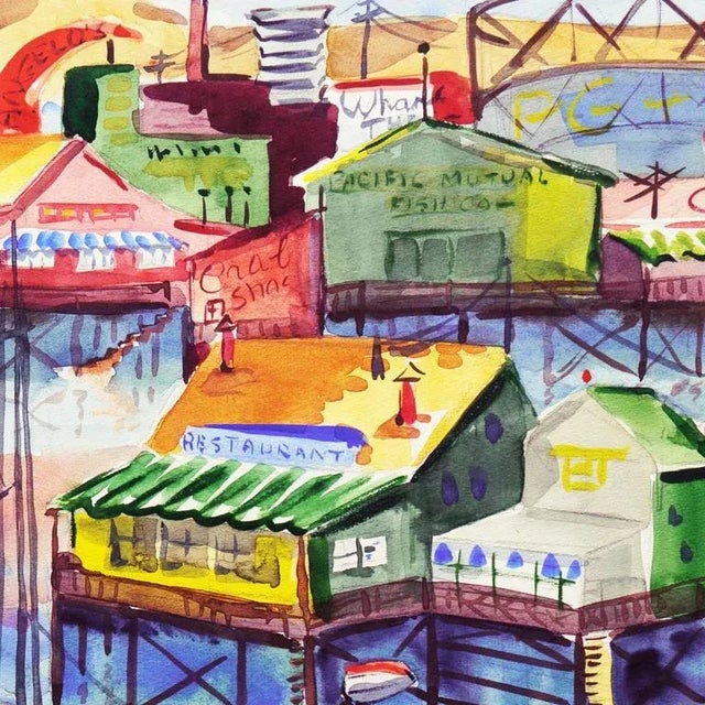 1950s 'Fisherman's Wharf, Monterey' by Muriel Backman, 1955; Crocker Art Museum California Modernist For Sale - Image 5 of 9