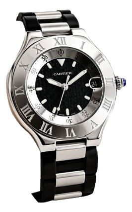Vintage Collector-Grade Cartier 21 Must De Cartier Autoscaph Stainless Steel Watch W. Sapphire Cabochon, Unisex, Full Set/Orig. Box/Paper