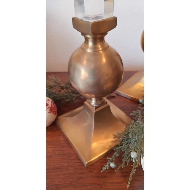 Vintage Xl Brass and Lucite Candlesticks Set 3 Candle Holders For Sale - Image 11 of 13