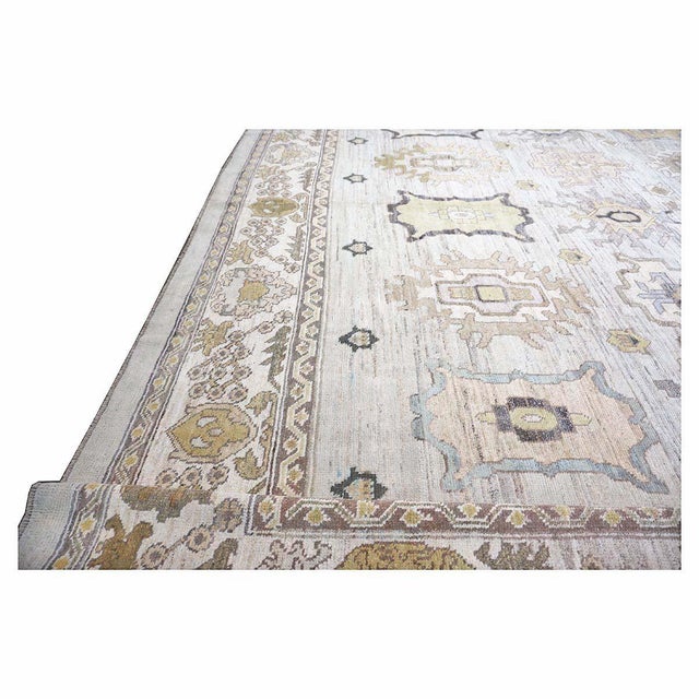 21st Century Turkish Oushak Wool 17x22 Slate Blue, Yellow & Gray Handmade Oversized Area Rug #1144123 For Sale In Houston - Image 6 of 12