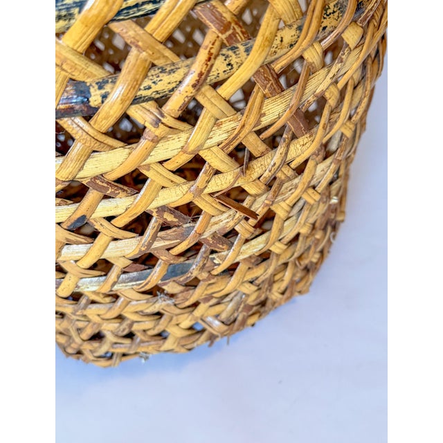 Extra Large Mid-Century Burned Bamboo & Rattan Floor Planter Basket For Sale - Image 11 of 12