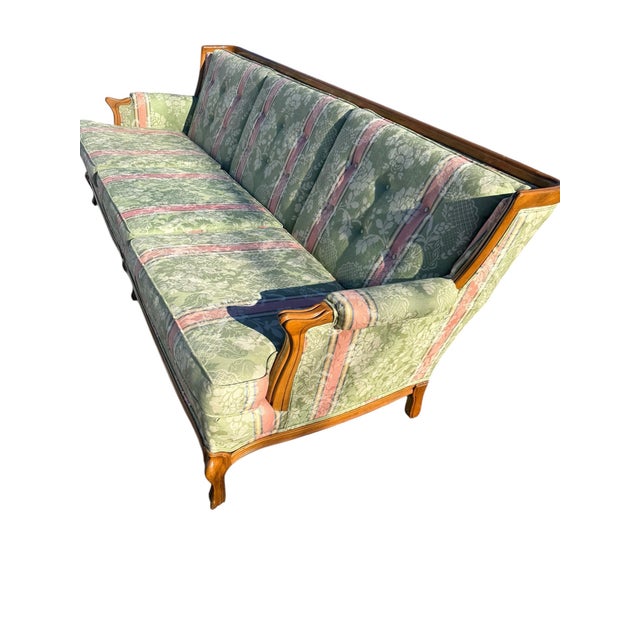 French 1960s A Louis XV Style Carved Wood Sofa With Floral Damask Upholstery. For Sale - Image 3 of 5