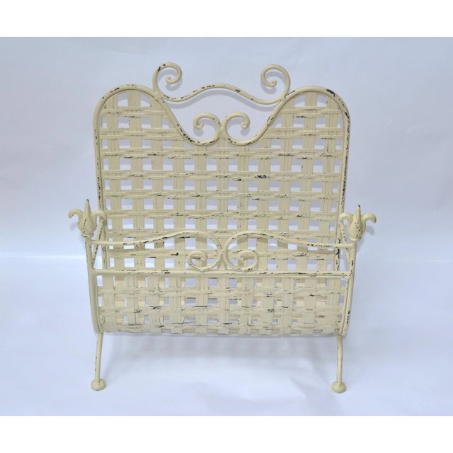 1970s Wrought Iron & Handwoven Iron Magazine Stand Champagne Shabby Chic Finish For Sale - Image 13 of 13