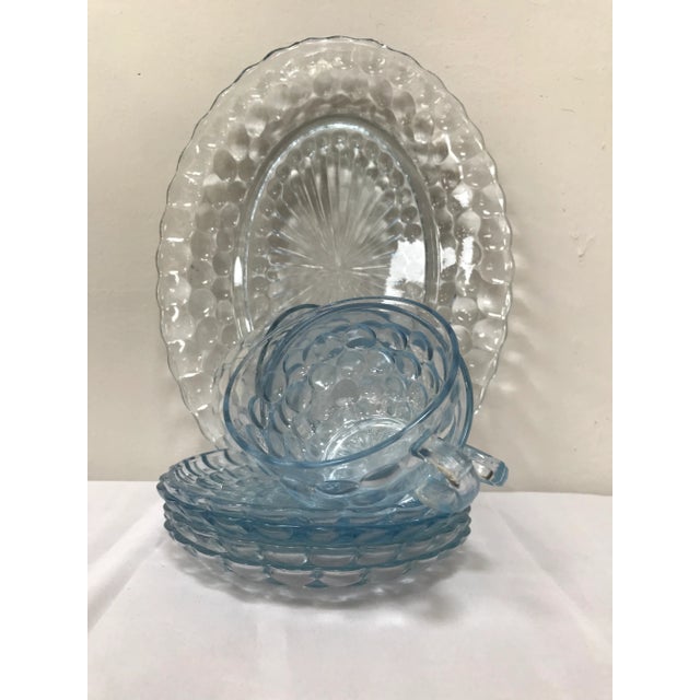 Shabby Chic Vintage Anchor Hocking Sapphire Blue Bubble Glass Dinnerware For Sale - Image 3 of 7