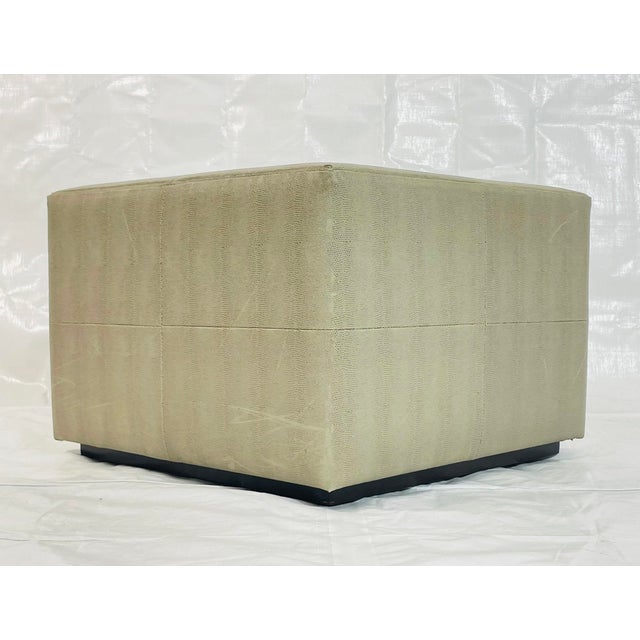 1980s Vintage Faux Shagreen Upholstered Cube Ottoman Bench on Wood Plinth For Sale - Image 5 of 18