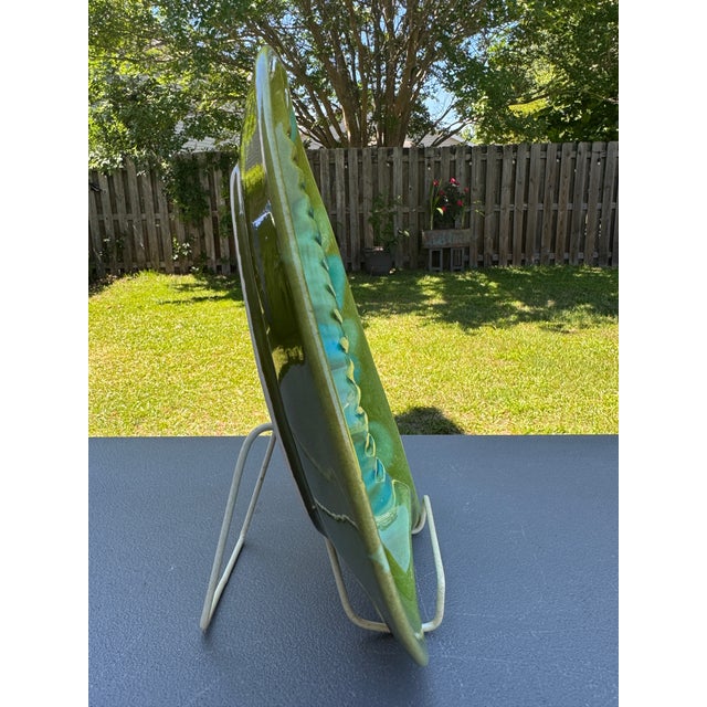 Vintage MCM California Pottery Usa 404 Green & Aqua Drip Glaze Ash or Catchall Tray For Sale - Image 6 of 13