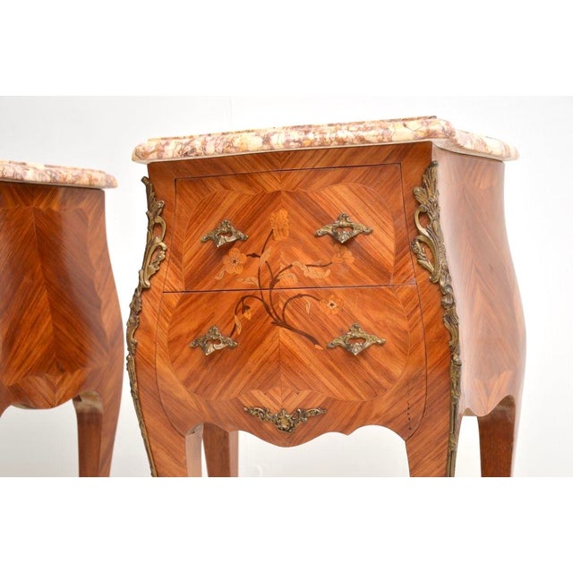 Antique French Marble Top Bedside Chests, 1900s, Set of 2 For Sale - Image 10 of 13