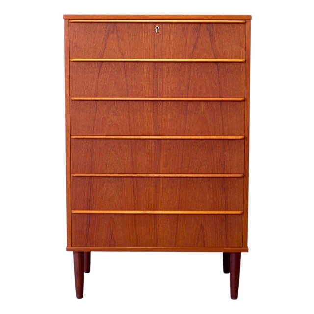 Danish Teak Six Drawer Tall Dresser by Si Bomi Møbler For Sale