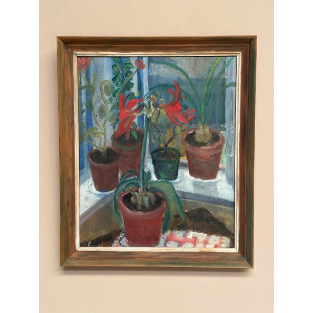 Original swedish oil on panel – “plant pots” by r. Eriksson – signed – framed – 53 × 45 cm (20.9" × 17.7") a still life...