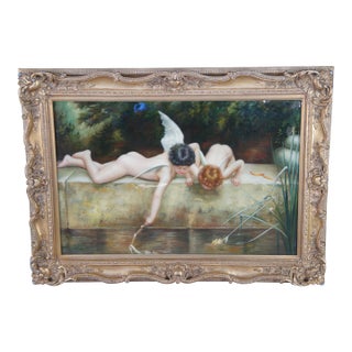 Mid 20th Century The Rescue Cupid Recovering His Quiver Oil Painting After Emile Munier 44" For Sale
