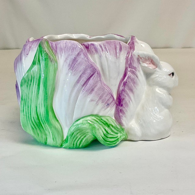 1980s Vintage Hollywood Regency Whimsical Violet Tulip and Bunny Planter - Easter For Sale - Image 11 of 13