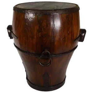 Antique Chinese Handmade Wooden Drum Shaped Grain Basket From the 19th Century