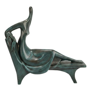 Eduardo Montiel Signed Limited Edition Bronze Reclining Woman Sculpture, Iv/X, 1989 For Sale
