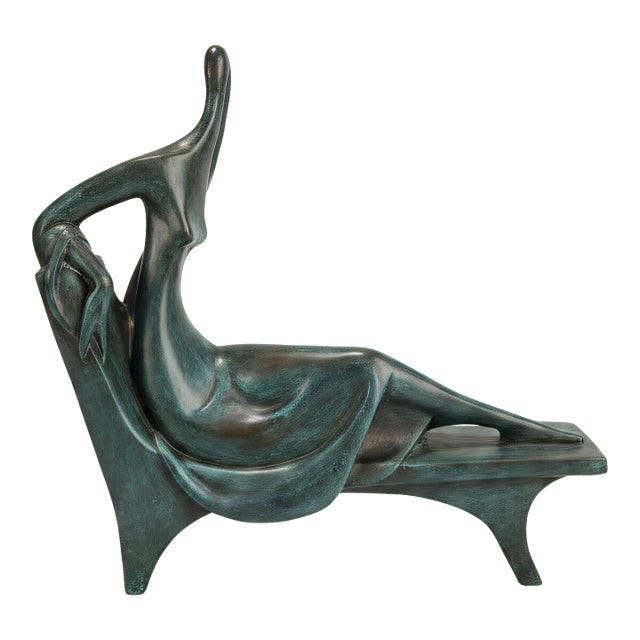 Eduardo Montiel Signed Limited Edition Bronze Reclining Woman Sculpture, Iv/X, 1989 For Sale