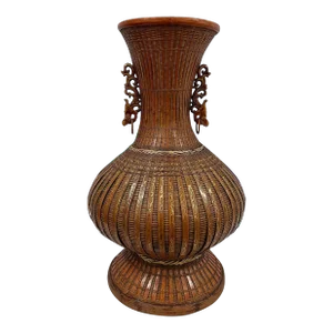 20th Century Chinese Hand-Woven Bamboo Vase