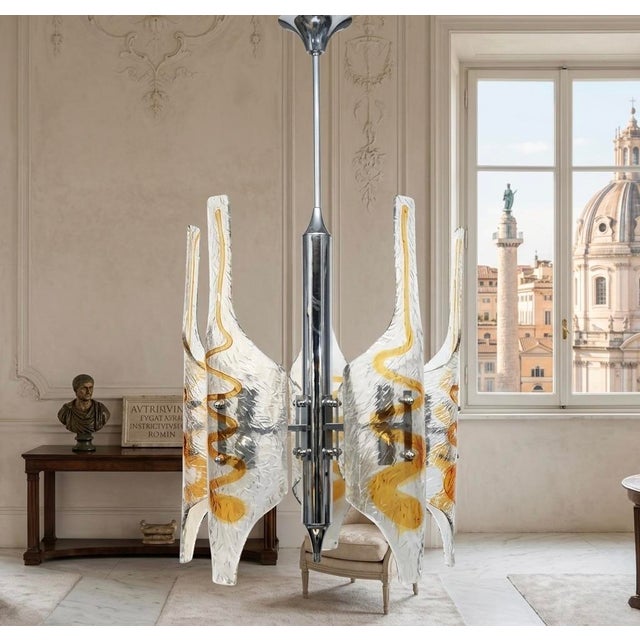 1970s 1970s Murano Glass Tubular Chandelier in Clear and Amber For Sale - Image 5 of 7