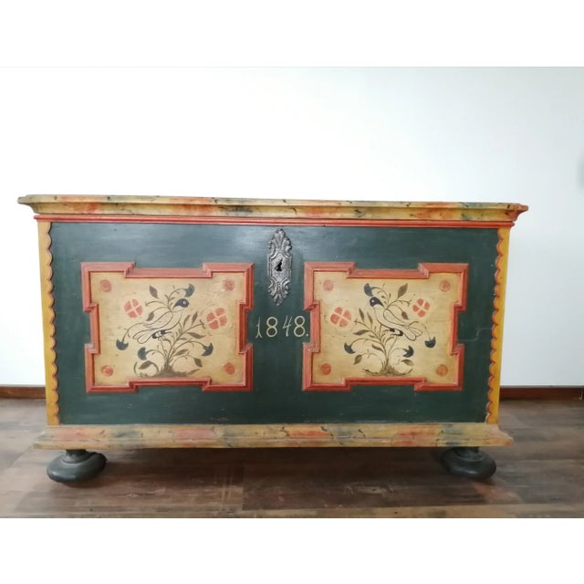 Original hand painted trunk/ chest with functional lock. Beautiful bright colors.
