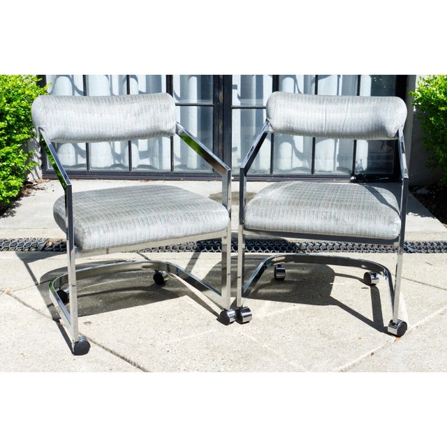 Postmodern 1980s Chrome Chairs Attributed to Milo Baughman for Design Institute of America 'Dia' a Pair For Sale - Image 3 of 8