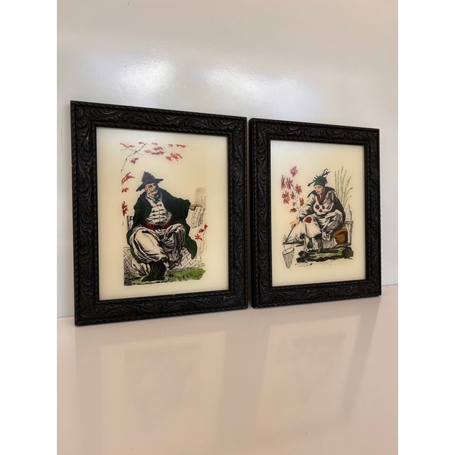 Pair of Vintage Chinoiserie Eglomise Reverse Glass Paintings For Sale - Image 9 of 10