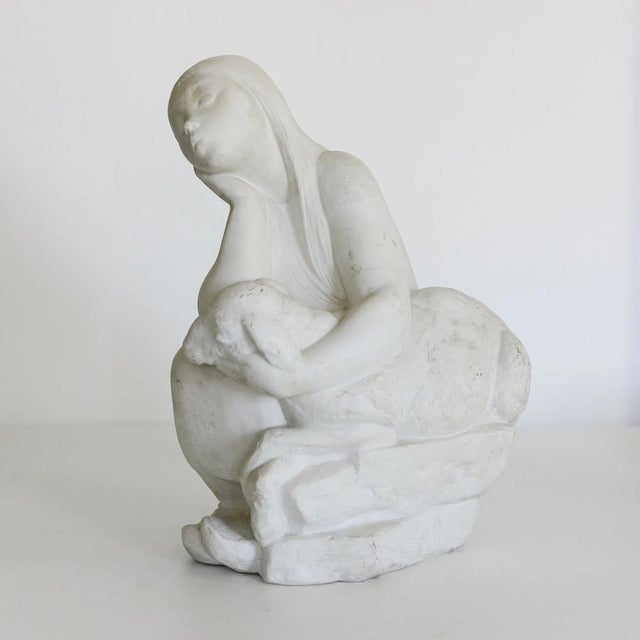 Girl with Lamb Sculpture in Stoneware, 1890s For Sale - Image 10 of 10