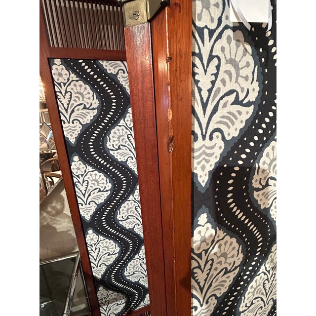 Vintage Mahogany & New Ikat Fabric 3 Panel Screen For Sale - Image 11 of 16