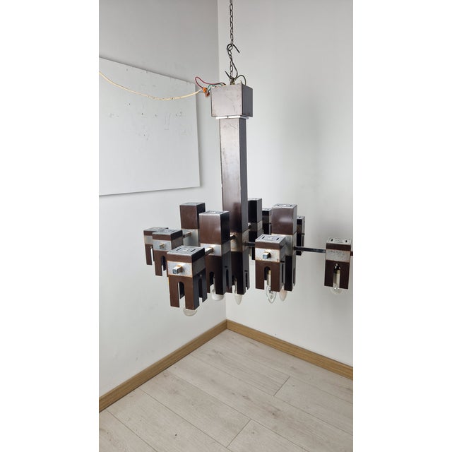 Cubick Chandelier in Chrome Iron and Glass by Gaetano Sciolari for Sciolari, 1960s For Sale - Image 14 of 18