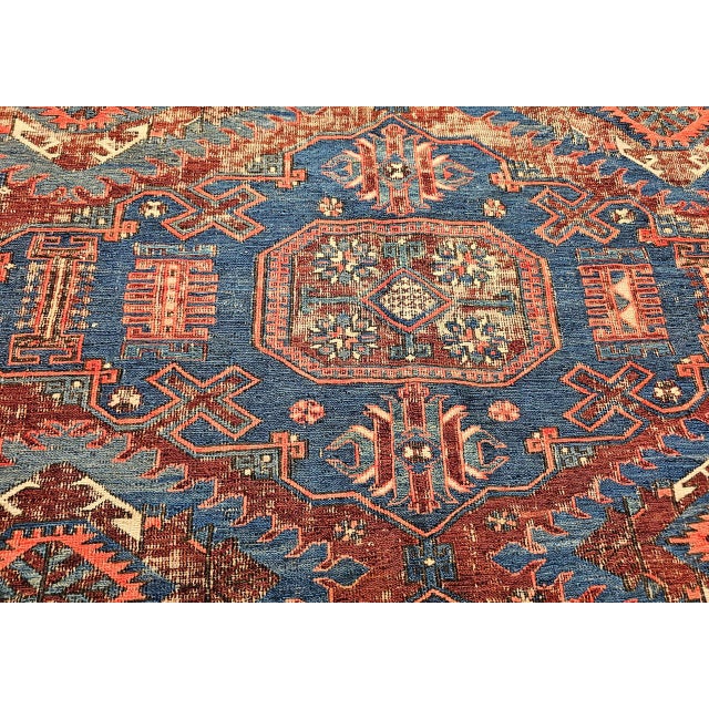 Late 19th Century Caucasian Soumak Rug, Handwoven Allover Geometric, Red & Blue, 5' x 7' For Sale - Image 15 of 17
