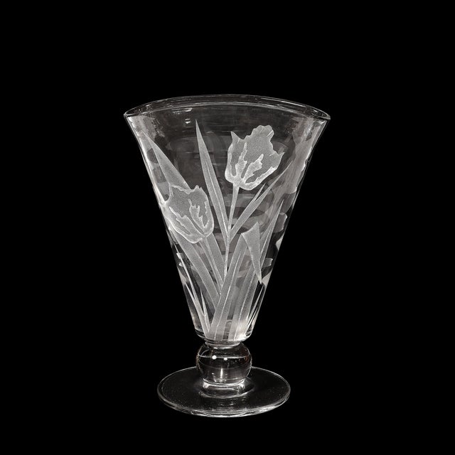 Transparent Art Deco Frosted and Transparent Glass Vase With Floral Relief Detailing For Sale - Image 8 of 12