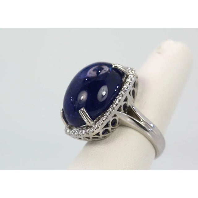 Tanzanite 35.39 Ct Cabochon High Dome Ladies Ring Size 6.5 For Sale - Image 4 of 11