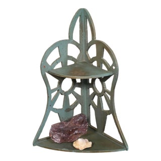 1930s Folk Art Green and Gold Scroll Shelf For Sale