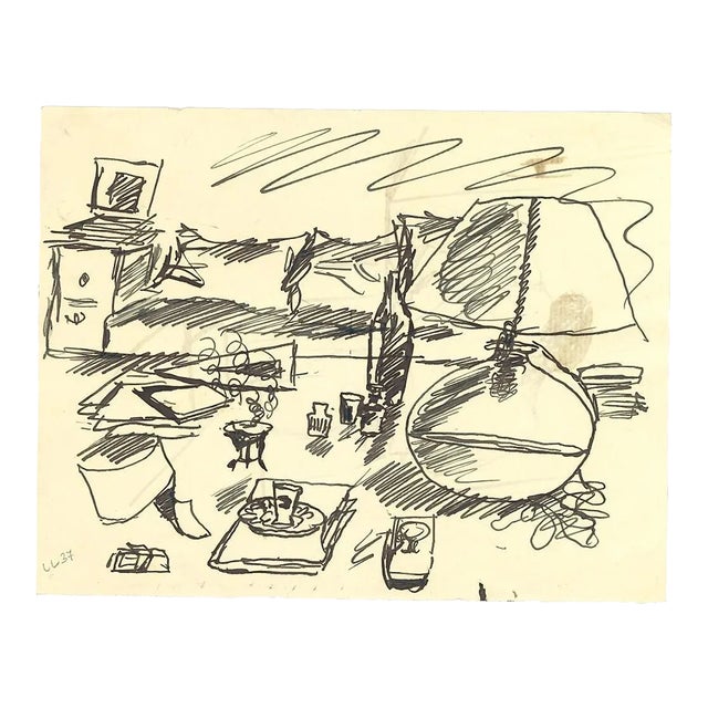 Leo Longanesi - The Bedroom - Pen Drawing - 1937 For Sale