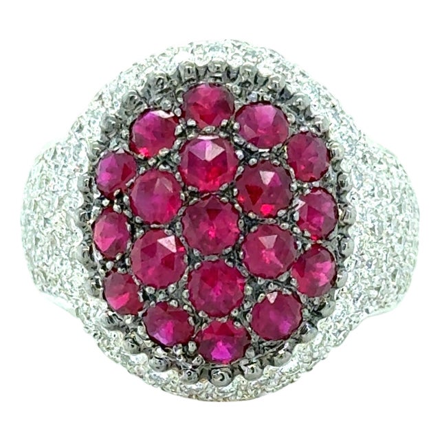 Mouawad, Ruby and Diamond Rosette Ring, Size 6.5 For Sale