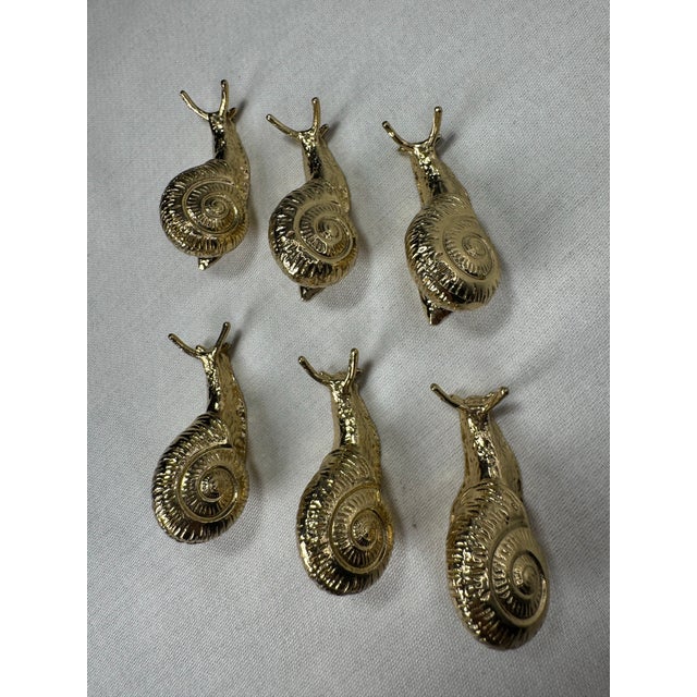 Vintage Figurative Snail Polished Solid Brass Cabinet Knobs, Set of 6 For Sale - Image 10 of 12