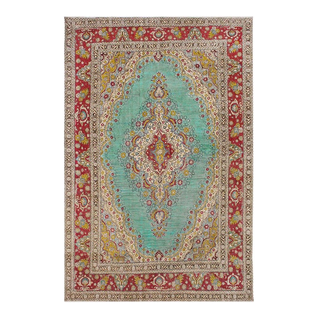 Shabby Chic1990's Vintage Blue/Red Wool Rug - 8'0'' X 11'10'' For Sale