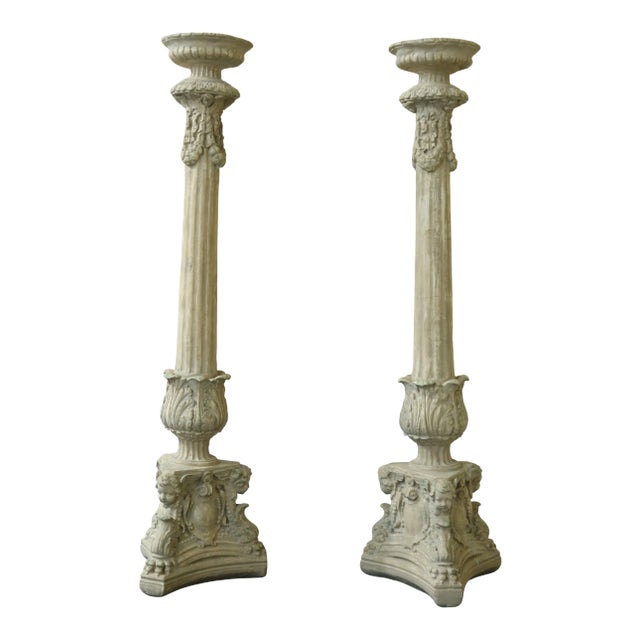 Tall Classical Column Candle Stands - a Pair For Sale