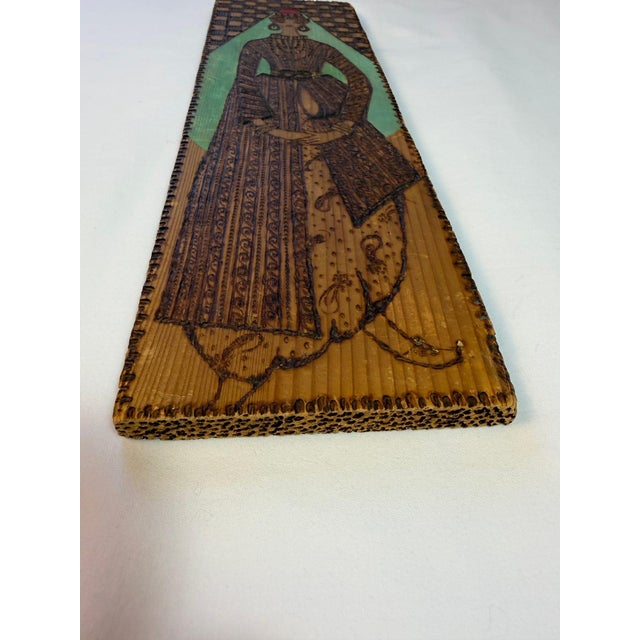 Mid-Century Turkish Pyrography Panel of an Ottoman Lady, İstanbul Olgunlaşma Enstitüsü For Sale - Image 15 of 16