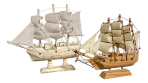 Vintage Miniature Wood Pirate Ship Model - A Pair