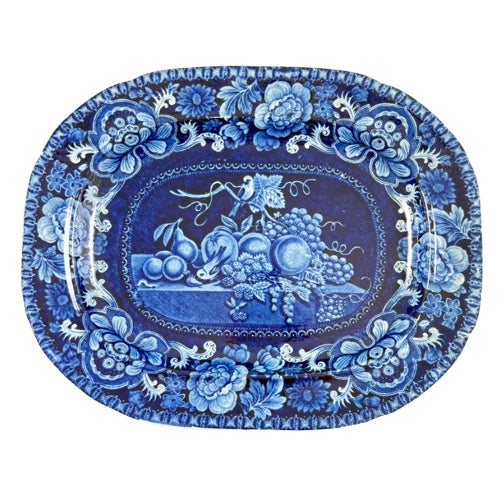 Stubbs & Kent Georgian Cobalt Transferware ‘ Birds and Fruits’ Platter, Circa 1830 For Sale