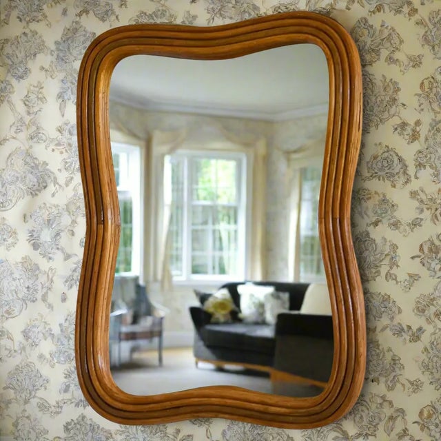 1980s Wall Mounted Rattan Mirror For Sale - Image 4 of 6